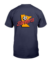 Load image into Gallery viewer, "Vintage Defunct Lauderdale Strikers Football" Premium T-Shirt - Navy - Back